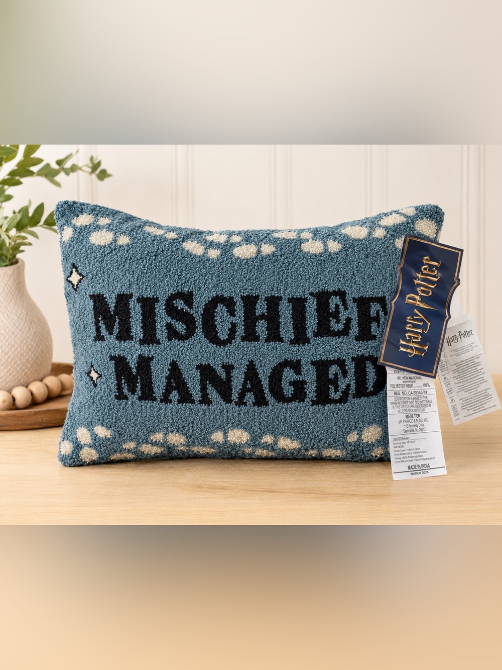 Harry Potter Mischief Managed Tufted Decorative Pillow 15x9.5 New